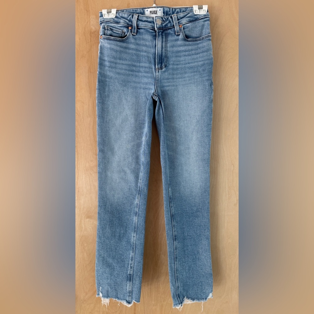 PAIGE Cindy Jeans in Mel Destroyed Fit Blue Straight Leg - Picture 8 of 14